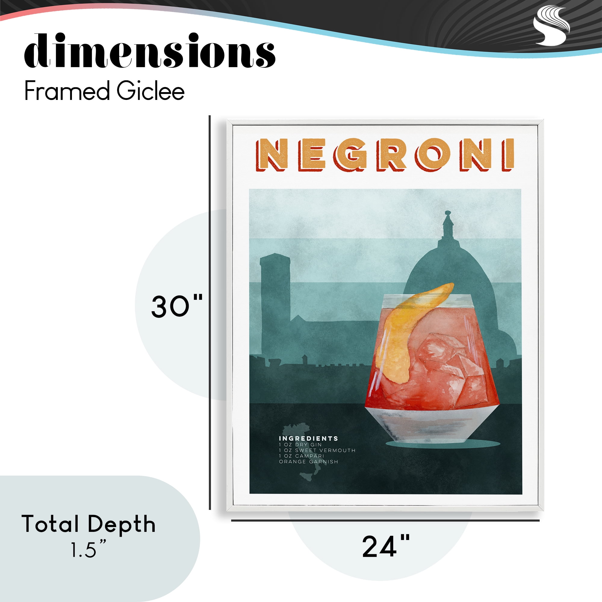 Retro Negroni & Architecture White Framed Giclee Art, design by Brett Blumenthal