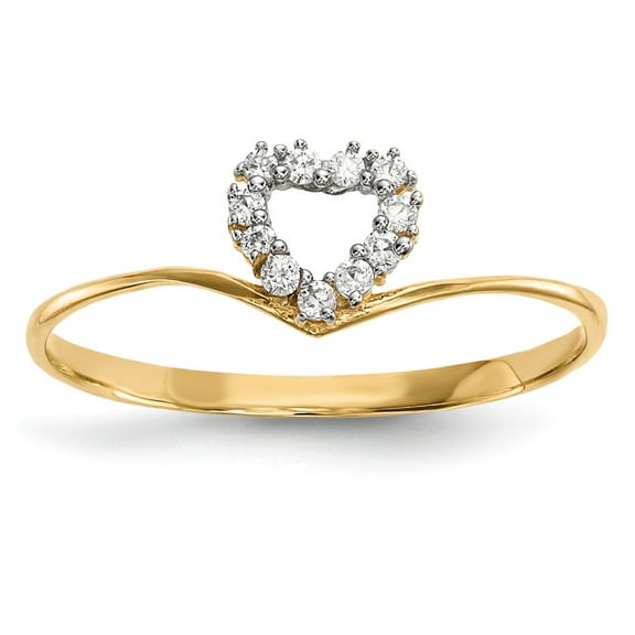 Real 14kt Yellow Gold CZ Heart Ring Size: 7; for Adults and Teens; for Women and Men
