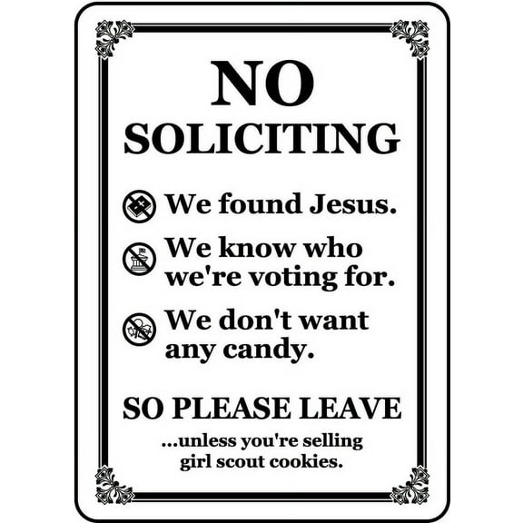 Vinyl Stickers - No Soliciting So Please Leave Sign J9 - Safety and Warning Warehouse Signs Stickers - 3.5" x 5" - 3 Pack