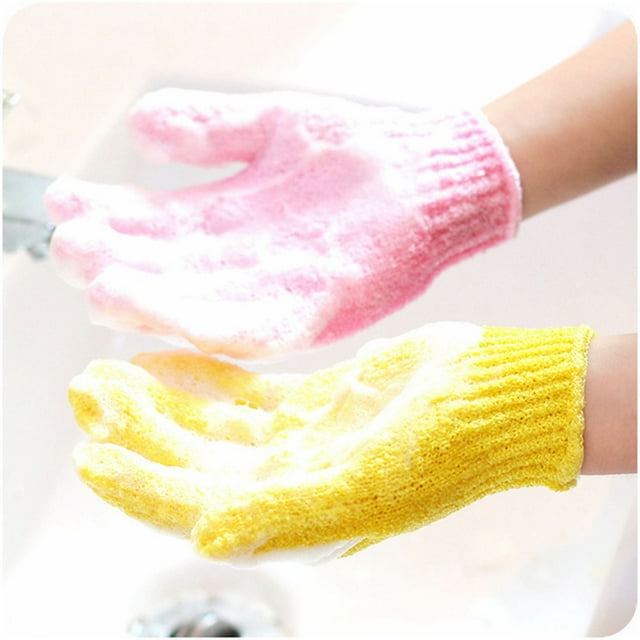 Fiudx Guantes de Ducha Exfoliantes, Esponja de Lufa para Masaje de Baño, Guantes de Spa para Limpieza Corporal, Herramienta para Frotar El Baño, Color Aleatorio, Rutina Diaria de Exfoliación, Materia