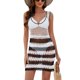 thumbnail image 3 of Vestido de playa transparente ahuecado para mujer, vestido de Bikini de punto con estampado de rayas, ajuste holgado, sin mangas, cuello en U, 3 of 7