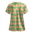 thumbnail image 3 of felwors St Patricks Day Scrub Tops for Women Short Sleeve V Neck Scrubs Lucky Shamrock Print Plus Size Medical Uniform Shirts (Orange, L), 3 of 5