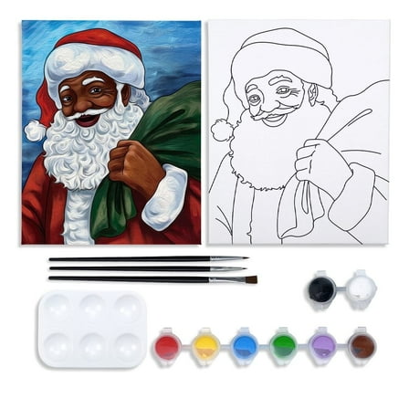 VOCHIC Pre Drawn Canvas Paint Kit, 8x10 Santa Christmas Party Acrylic Paint Canvs Set for Adults Painting Party Games Activities Sip and Paint Party, Winter Christmas Birthday Gift Decor