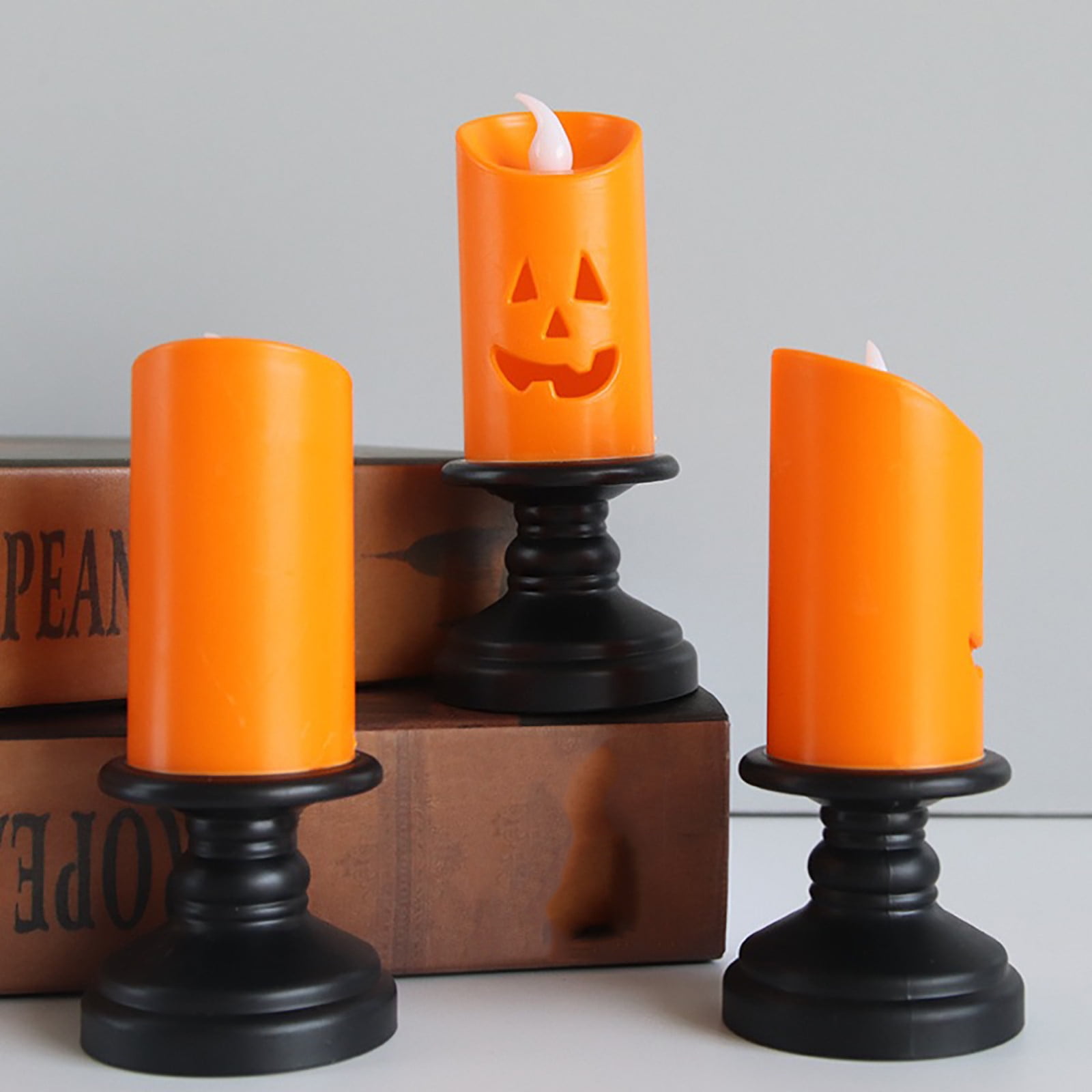 KAMUGO 12PCS Halloween Pumpkin Candle Light, Halloween Orange Flameless Candle Lights LED Lamps for Halloween Decoration