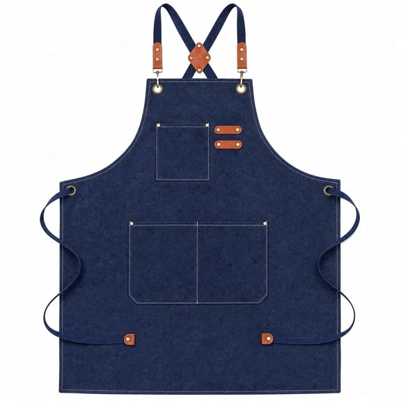 Chef Apron for Men Women Canvas Aprons with 3 Pockets Cross Back Resistant Work Apron for Cooking