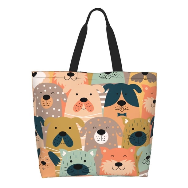 Balery Colorful Dogs Bolsa Tote Estilo Estético con Cremalleras, Bolsa de Hombro, Bolsa de Compras Grande y Plegable