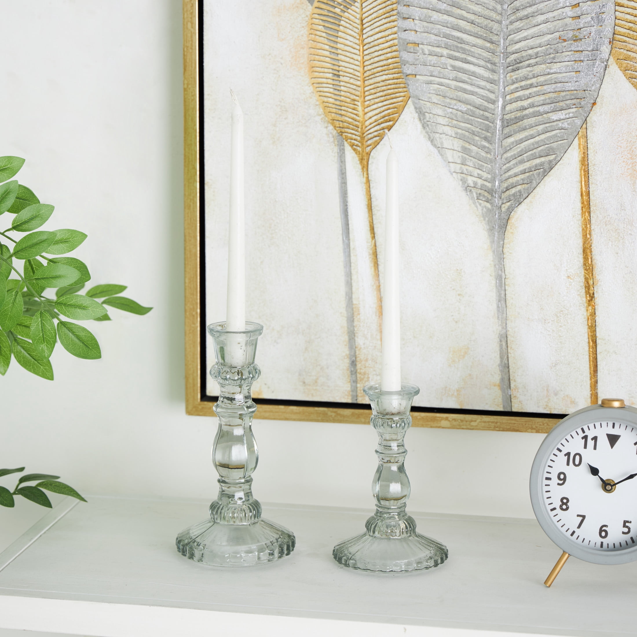 DecMode 3 Candle Glass Fluted Turned Candle Holder, Set of 3