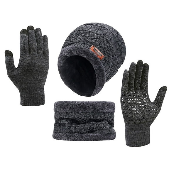 ZQUUVOU Winter Beanie Hat Scarf Gloves Set for Men Women Knitted Warmer Gloves Hats Scarves Set with Thick Velvet Hat Gray