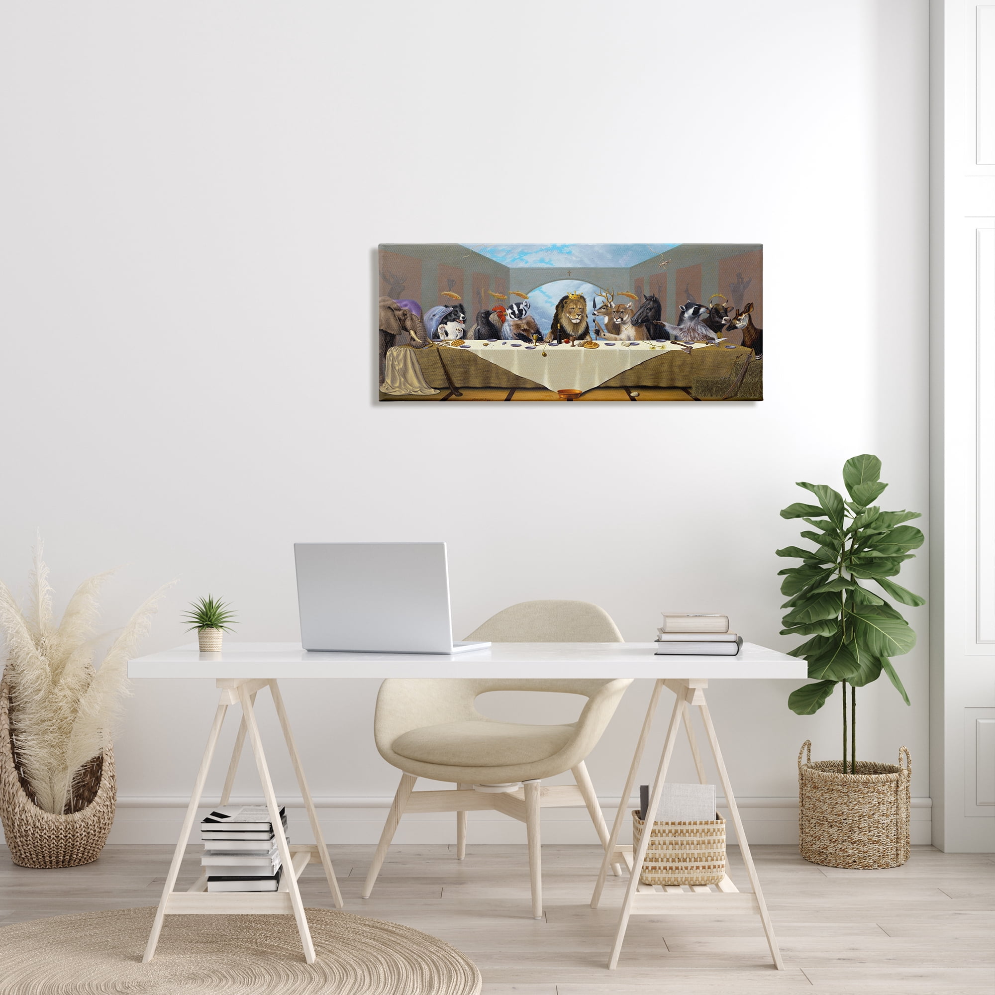 Stupell Industries Last Supper Safari Animal Version King Lion Animals & Insects Painting Gallery Wrapped Canvas Print Wall Art, 17 x 40