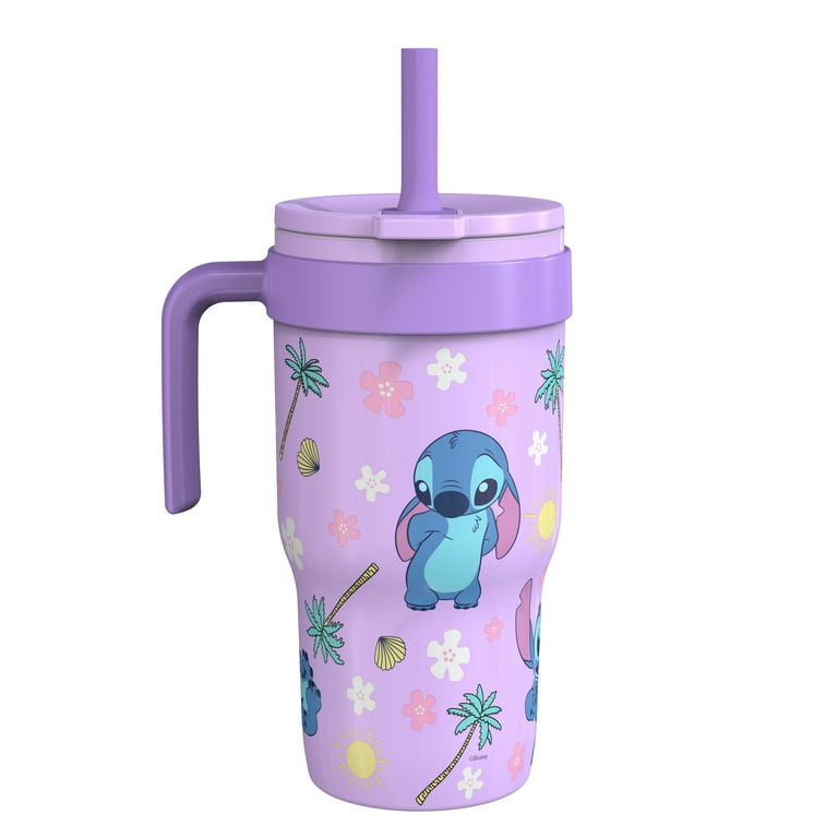 Zak Designs 18oz Stitch Kids Straw Handle Tumbler, Stainless Steel