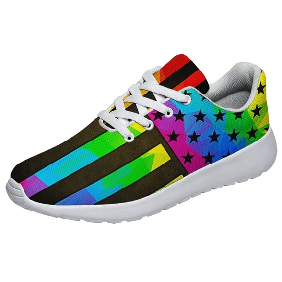 Rainbow Pride Shoes Men Women Fashion LGBT Sneakers Adult Lightweight Breathable Running Shoes White Size 3.5