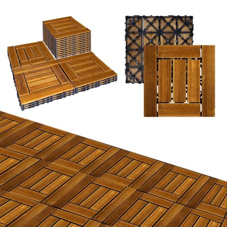 20 Pcs Interlocking Deck Tiles, 12" x 12" Waterproof Wood Flooring for Patio, Acacia Wood Tiles, Indoor and Outdoor use