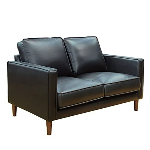 Sunset Trading Prelude 55" Contemporary Top-Grain Leather Loveseat in Black