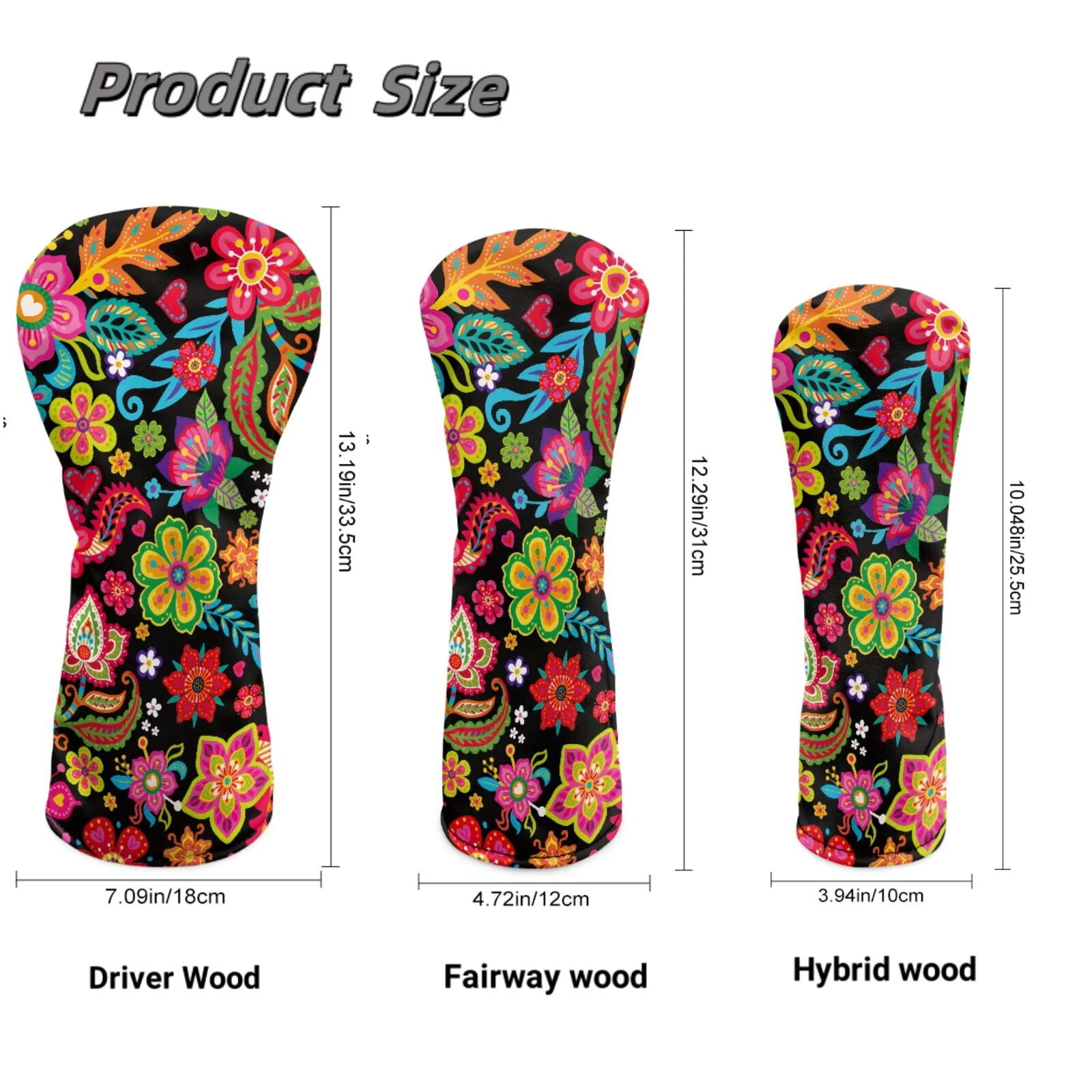 Uorisanigo Golf Club Head Covers, Ethnic Floral Golf Club Driver, Fairway Wood and Hybrid Headcover, PU Leather Design, Soft Fabric Accessories Gifts for Women, Set of 3