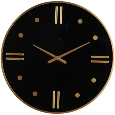 DecMode 32" Black Plastic Wall Clock with Gold Hands and Numbers