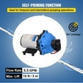 thumbnail image 4 of Washdown Pump 12V RV Water Pump 5.5 GPM 70 PSI Max. Lift Self Priming for Marine Deck, Yacht, Caravan Motorhome Boat, 4 of 10