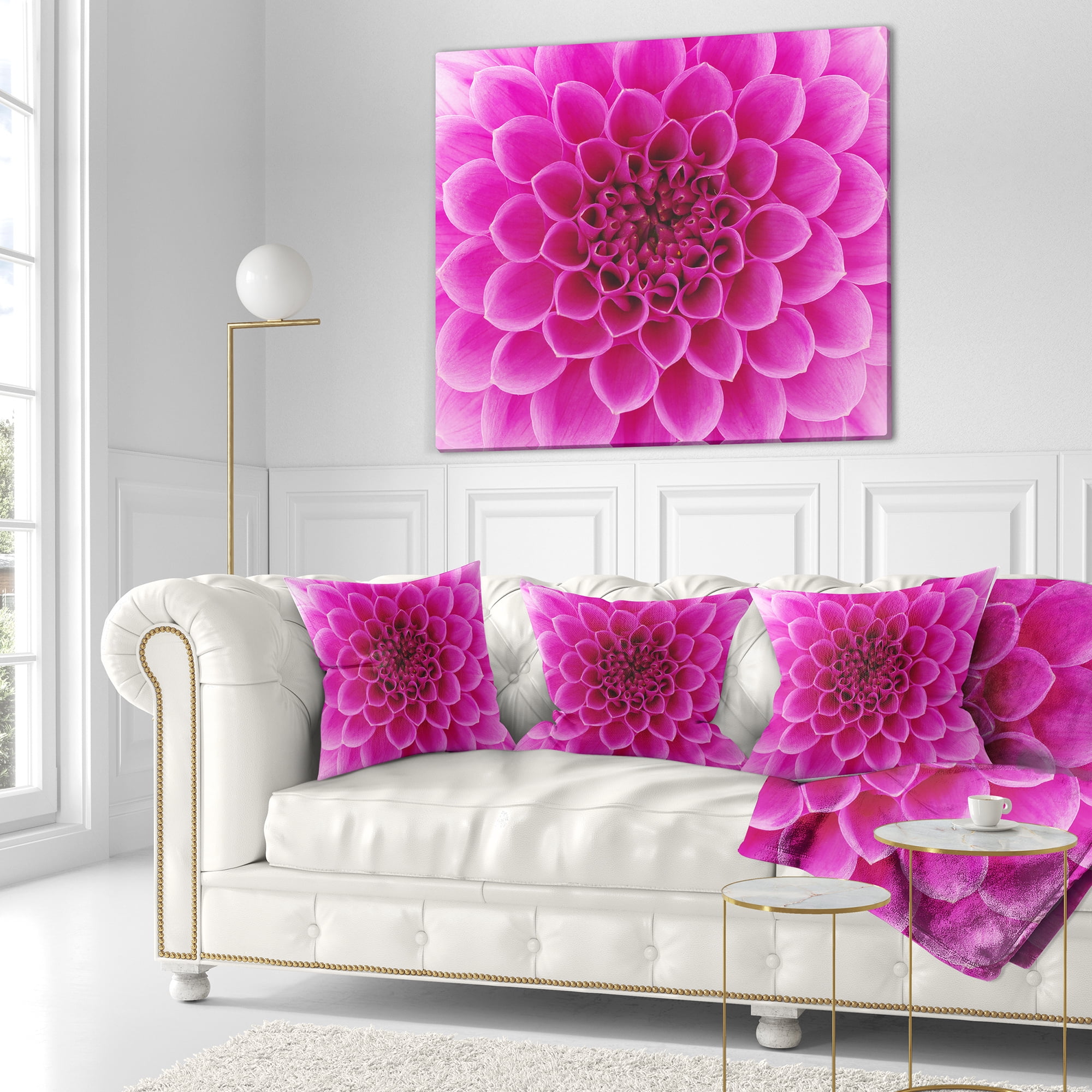 Designart Large Pink Flower and Petals - Floral Throw Pillow - 18x18