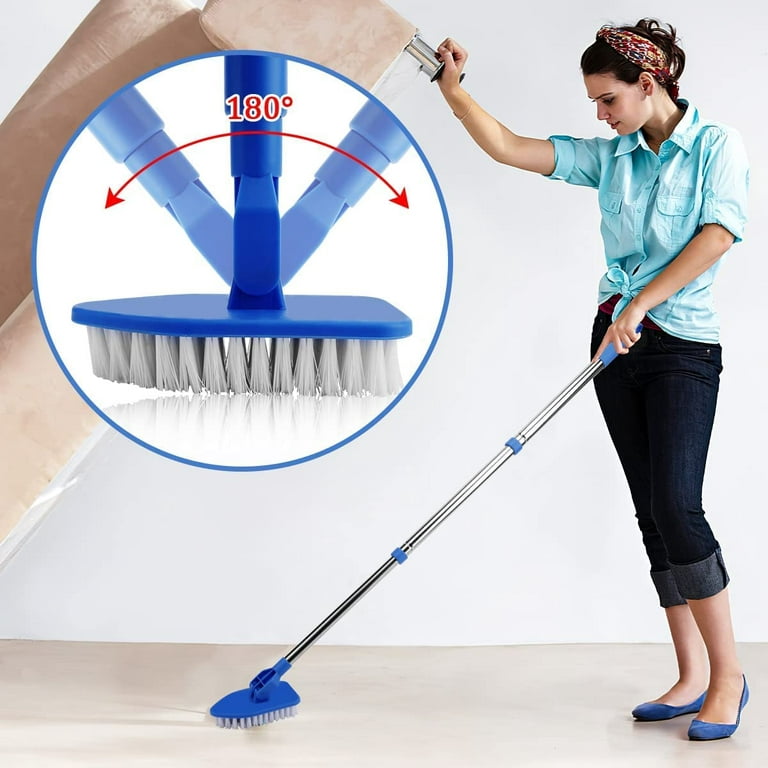 Number-one Floor Scrub Brush with Long Handle 35, Shower Cleaning Brush  Telescopic Scrubber Brush Kit, Scrubber with 1 Stiff Bristles & 3 Sponge  Brush for Cleaning Tile Shower Bathroom Tub 