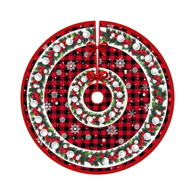 E 90Cm Christmas Tree Skirt Polyester Fabric Red Gold Snowflake Star Print For Tree Base Durable Easy To Clean