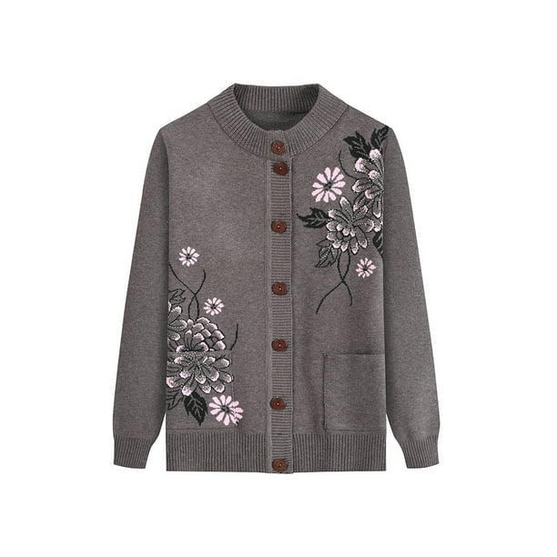 Minnieouse Suéter de punto de poliéster para mujeres mayores, cálido y cómodo para primavera y otoño, ropa de mediana edad Abrigos y chamarras caqui