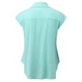thumbnail image 4 of QLEICOM Womens Casual Tops, Plus Size Summer Shirt, Fashion Elegant Solid Cotton And Linen Button Blouse, Lapel Neck Short Sleeve Cardigan Buttons Blouse Tunic Tops Blue M, 4 of 5