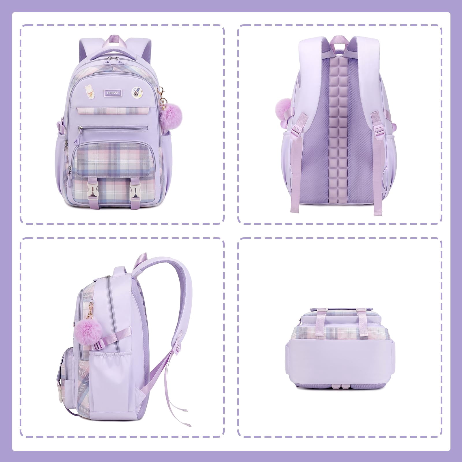 Soda Candy Girls Backpacks for School Kawaii Large Bookbag with Multiple Compartments Lightweight Casual Daypack for Teen Girls Primary Elementary Middle School College, Age 6-14, Purple