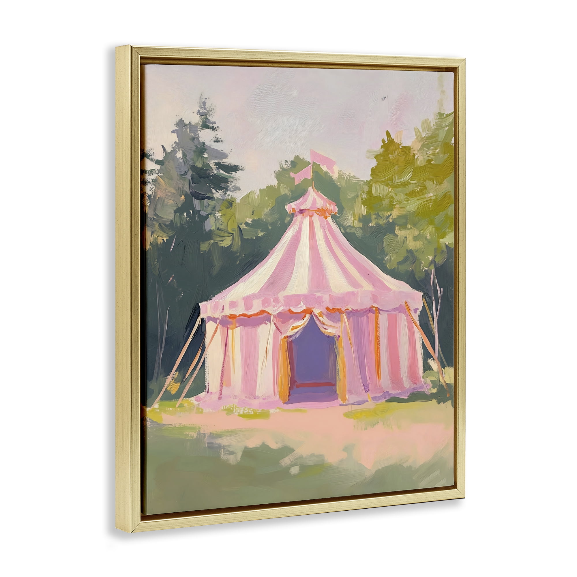 Stupell Industries Pink Circus Tent in Meadow Gold Framed Floater Canvas Wall Art, design by The Prints Vibe