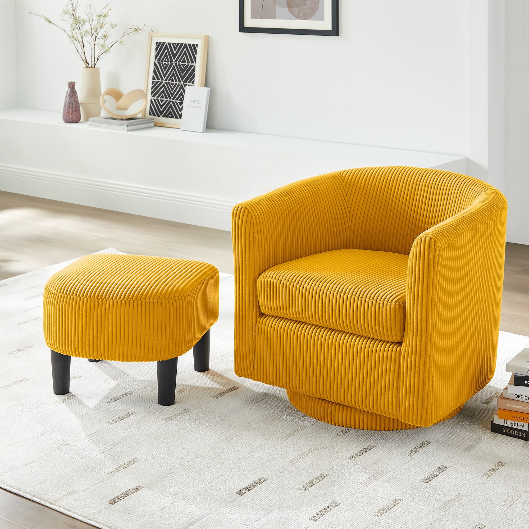 Swivel Accent Chair 360° Comfy Recliner Corduroy Arm Chair