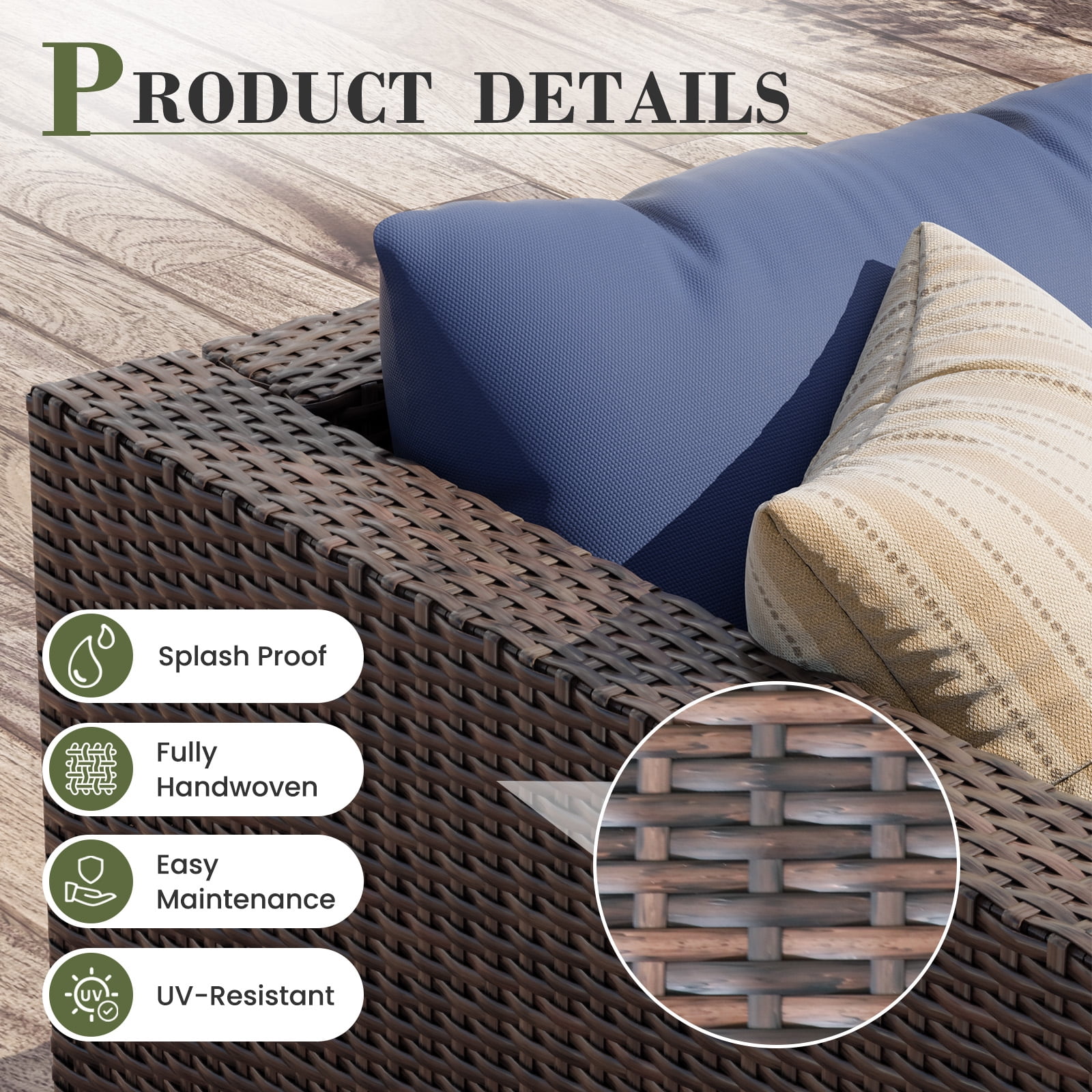 AMOPATIO 6-Piece Patio Furniture Set, Outdoor Patio Sectional Furniture All-Weather Rattan Wicker Patio Conversation Set Outdoor Furniture for Backyard Balcony,Blue