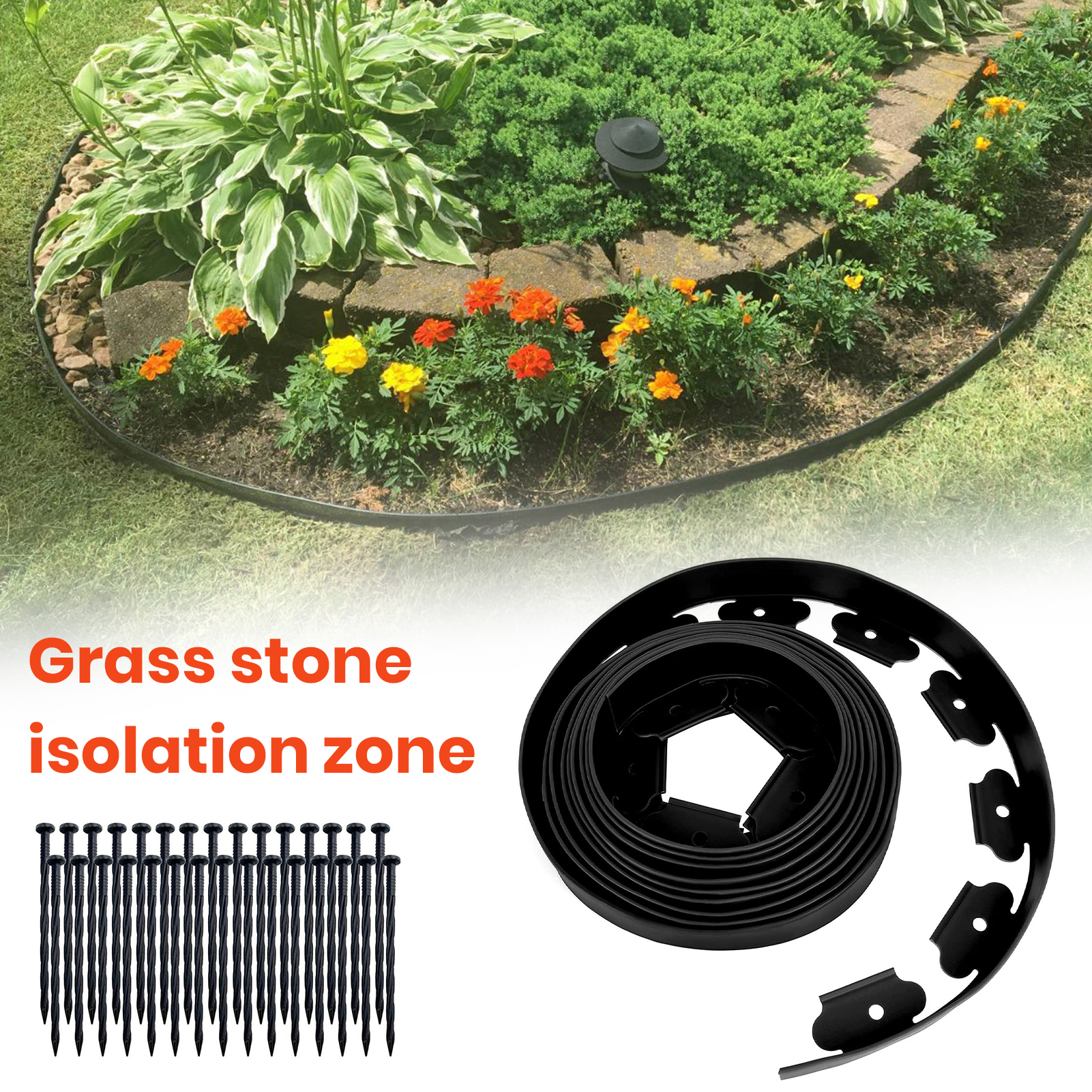 Honrane 5cmx10m Garden Edging Border - 30 Stakes, L-shaped, Stone Grass ...