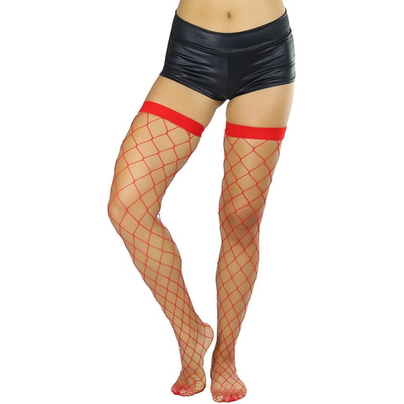 ToBeInStyle Women's Fishnet Thigh Hi - Large Net Red - OSR