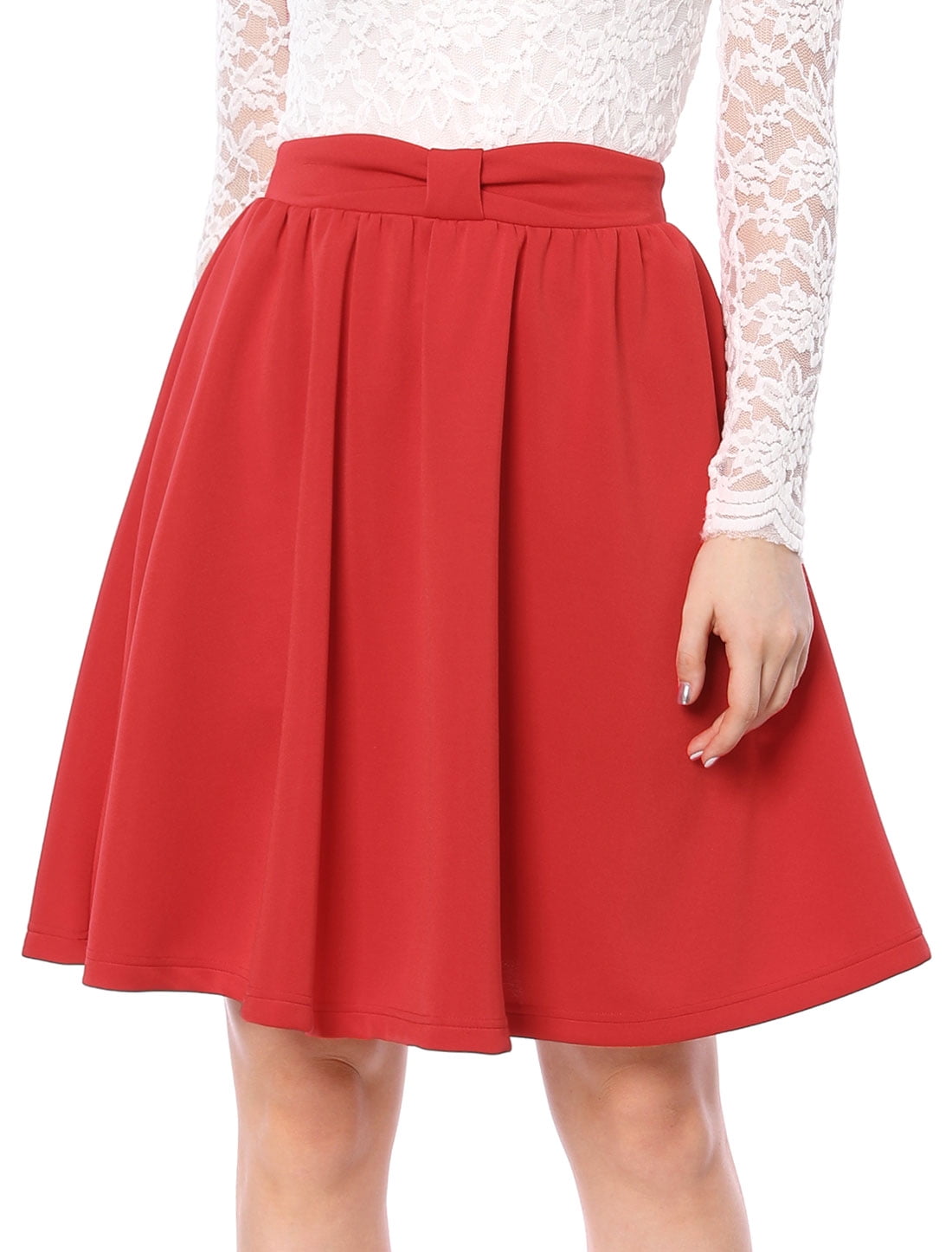 Unique Bargains Women's Above Knee Pleated Bow Flared Skirt (Size XL / 18)