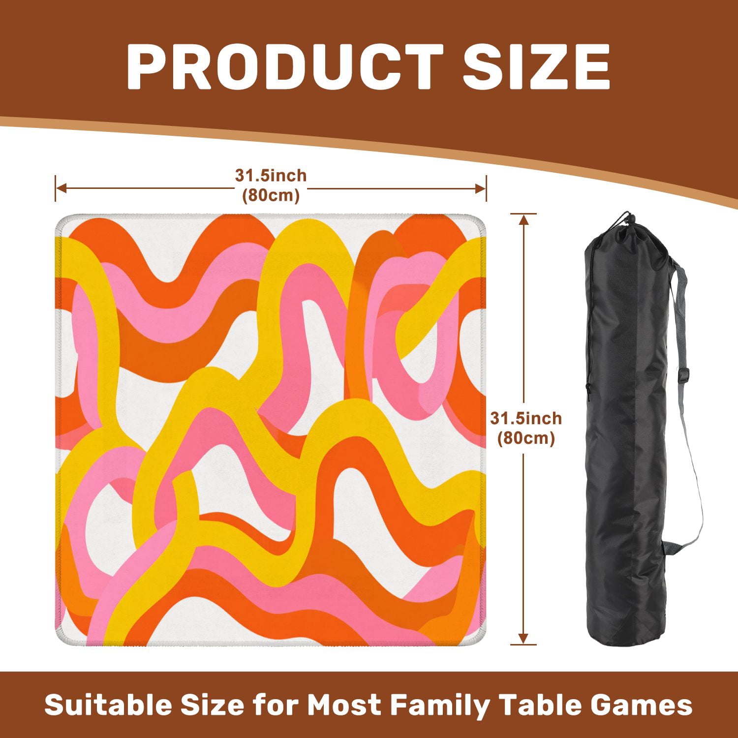 Mahjong Mat 31.5" x 31.5" Retro 60s style rainbow seamless pastel color stripes Non-Slip Noise Reduction American Mahjong Tiles Table Cover for Dominoes Poker Card Board Games Gift