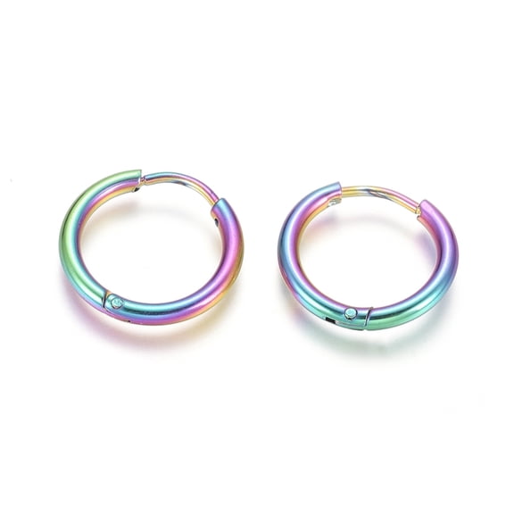 10 pair Ion Plating(IP) 304 Stainless Steel Huggie Hoop Earrings Hypoallergenic Earrings with 316 Surgical Stainless Steel Pin Rainbow color