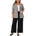thumbnail image 3 of Agnes Orinda Blazers for Women Plus Size Plaid Notched Lapel Long Sleeve Business Casual Blazer Jackets 1X Brown Beige, 3 of 7