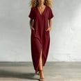 thumbnail image 2 of GUACER Women's Maxi Dress Casual V-Neck Short Sleeve Loose Flowy Long Dress with Pockets and Front Slit, Summer Beach Vacation Sundress, 2 of 8