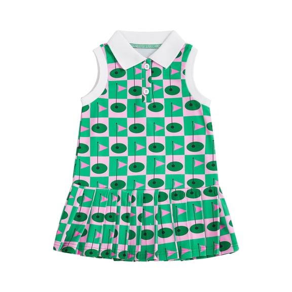 BemeyourBBs Baby Girl Golf Dress Summer Sleeveless Lapel Collar Pleated Hem Dress