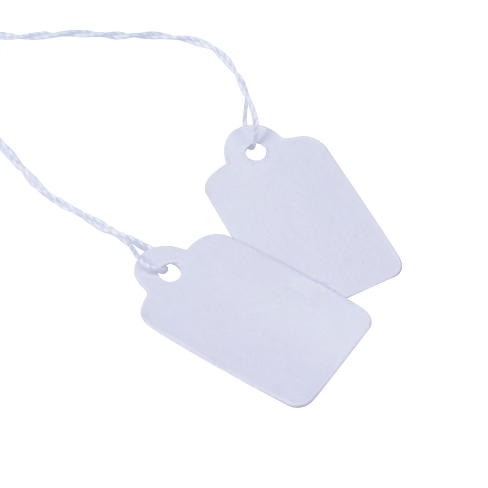 White Tags with String Attached - 2 1/4” x1 7/16”, Pack of 500, Pre-Strung  Blank Merchandise Tags, Hang Tags with String Attached, Labels to Tie On 