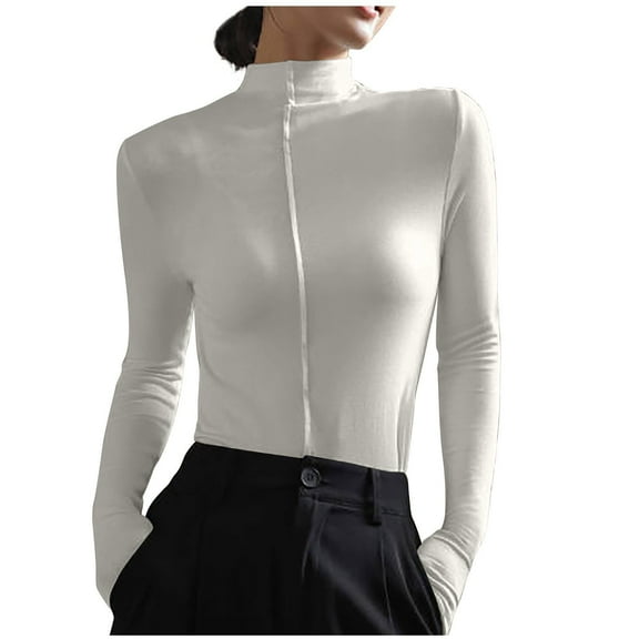 Perfectbot Womens Tops Turtleneck Long Sleeves Slim Fit Undershirts Comfortable Casual Blouse
