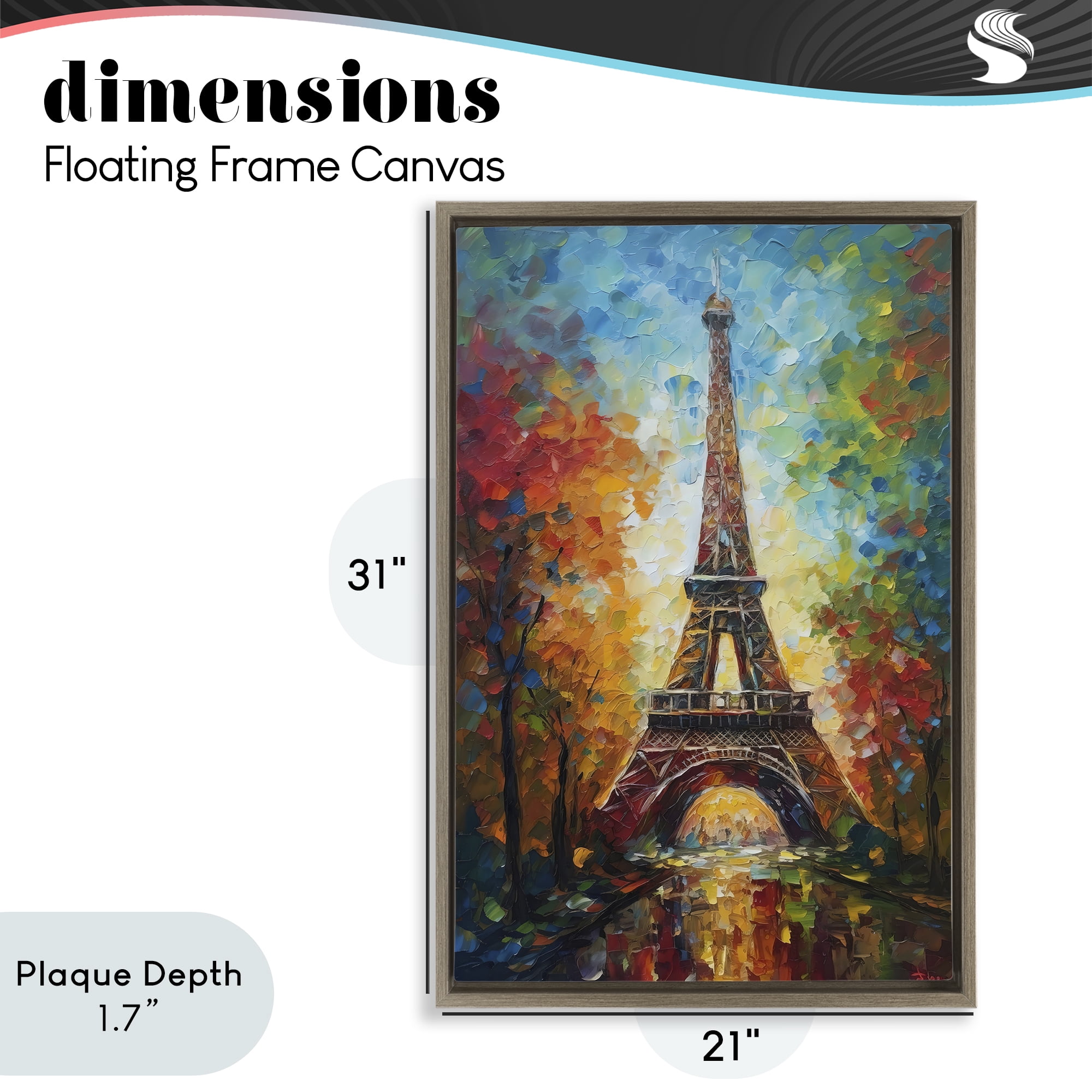 Stupell Industries Colorful Reflection at Eiffel Tower Brown Framed Floater Canvas Wall Art, design by Creative Studio
