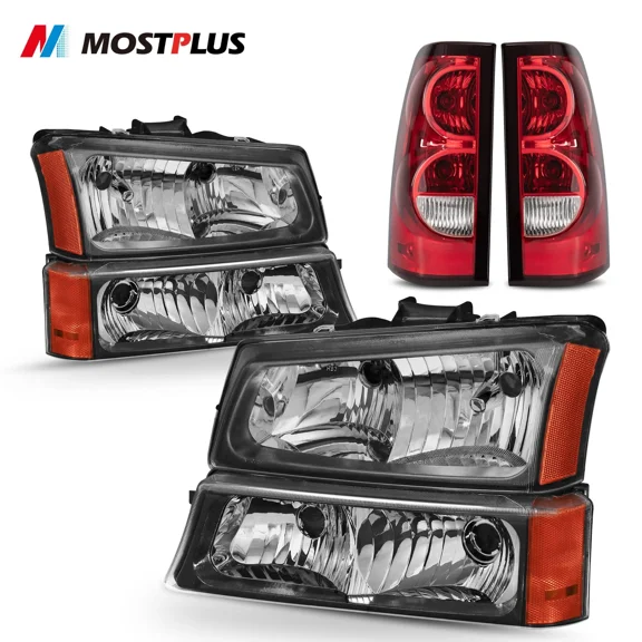 MOSTPLUS Set(4) Front Headlights & Rear Tail Lights for 03-06 Chevy Silverado 1500 2500