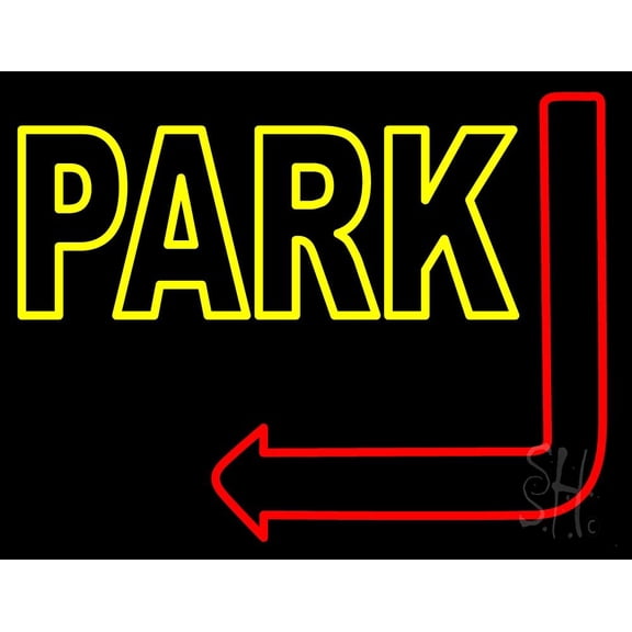 Park With Arrow LED Neon Sign 15 x 19 - inches, Clear Edge Cut Acrylic Backing, with Dimmer - Bright and Premium built indoor LED Neon Sign for Bar decor.