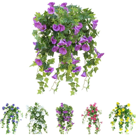 6in Uv Simulation Artificial Flower, Bunches Artificial Morning Glories,Fade Resistant Outdoor Flowers,Fake Petunias,Realistic Outdoor Artificial Flowers (Purple, Bouquet of 8 Flowers)