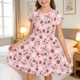 thumbnail image 2 of Ruiwill Dress For Girls Size 9-10 Years Summer Short Sleeve Strawberry Print Crew Neck Outdoor Casual Fashion Girl Dresses Pink, 2 of 6