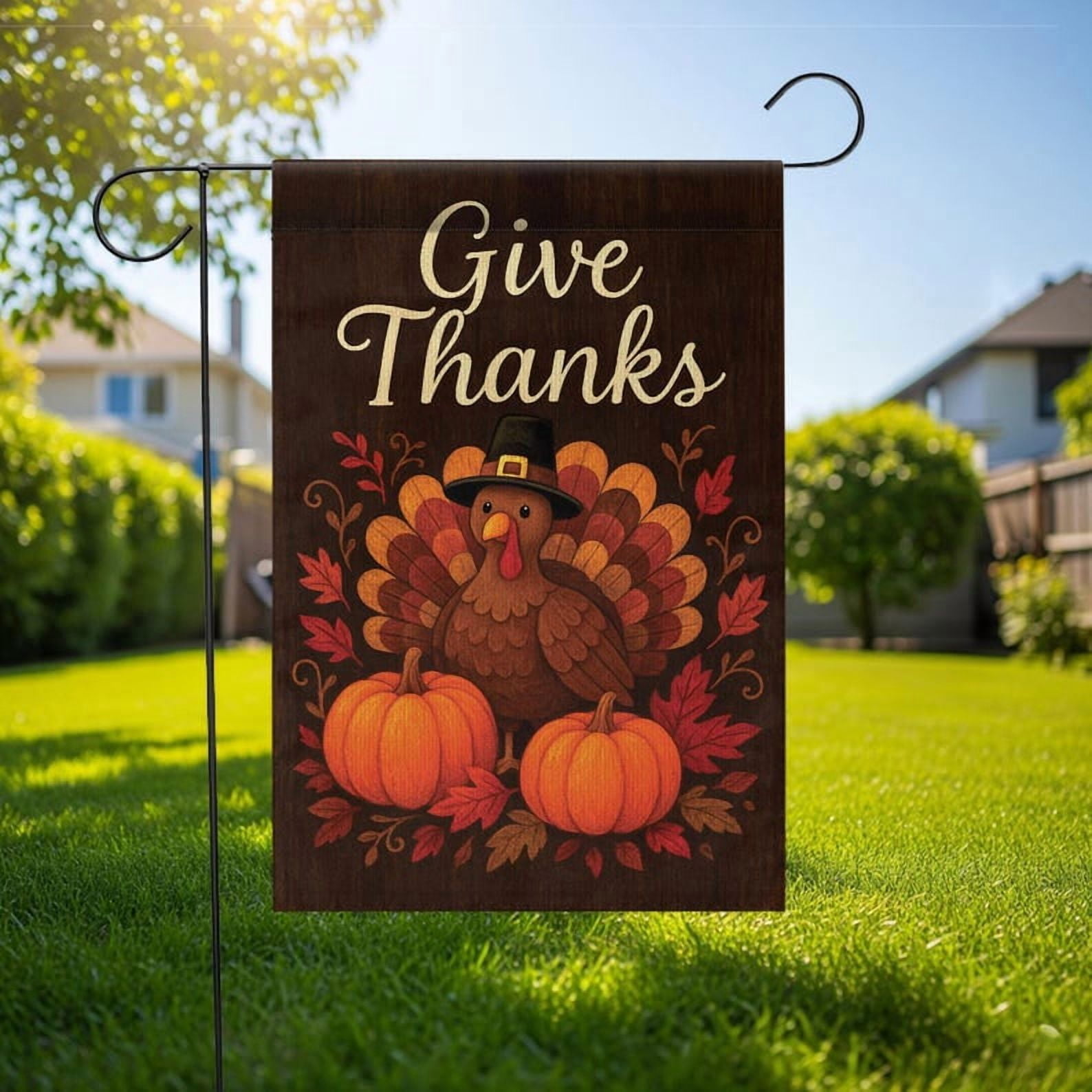 ViciArt Give Thanks Garden Flag – 28" x 40" Thanksgiving Turkey & Pumpkins Yard Flag, Outdoor Decor