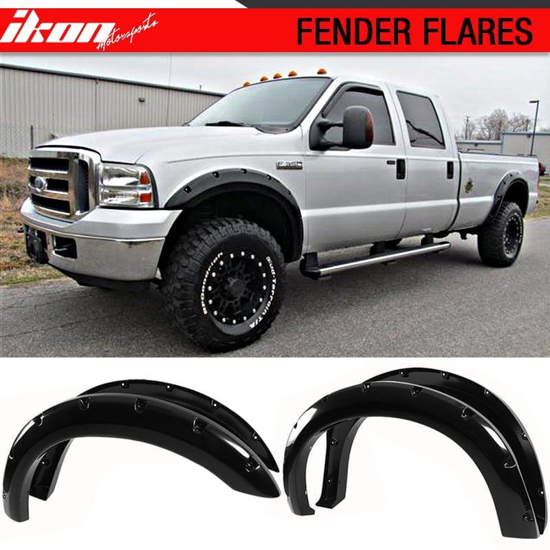 F-350 Super Duty 4pc BLACK TEXTURED Pocket Rivet Fender Flares 99-07 Ford F-250