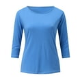 thumbnail image 6 of Women's T-Shirts Long Sleeve Womens Fall Tops Fashion Crewneck 3/4 Sleeve Solid Basic Blouses Casual Blue XL, 6 of 6