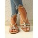 thumbnail image 2 of Women Floral Pattern Braid Detail Slingback Sandals, Vacation Summer Flat Sandals, 2 of 4