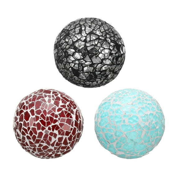 Uxcell 3Pcs Decorative Glass Balls 2.36 Inch Orbs Centerpiece Balls Mosaic Glass Ball Sphere for Decor Bowls Vases Dining Table Party, Silver Black, Red, Dark Blue