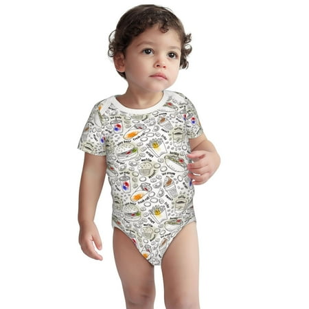 

Kdxio Fastfood 2 Pattern Unisex Baby Cotton Short Sleeve Bodysuits-6 Months